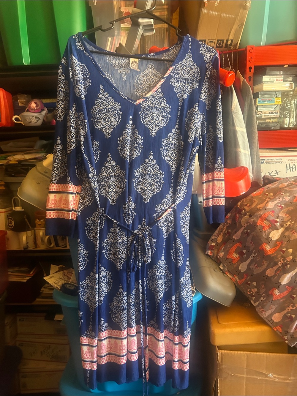 2B Together beautiful Blue pink white designs Printed Dress large new no tag